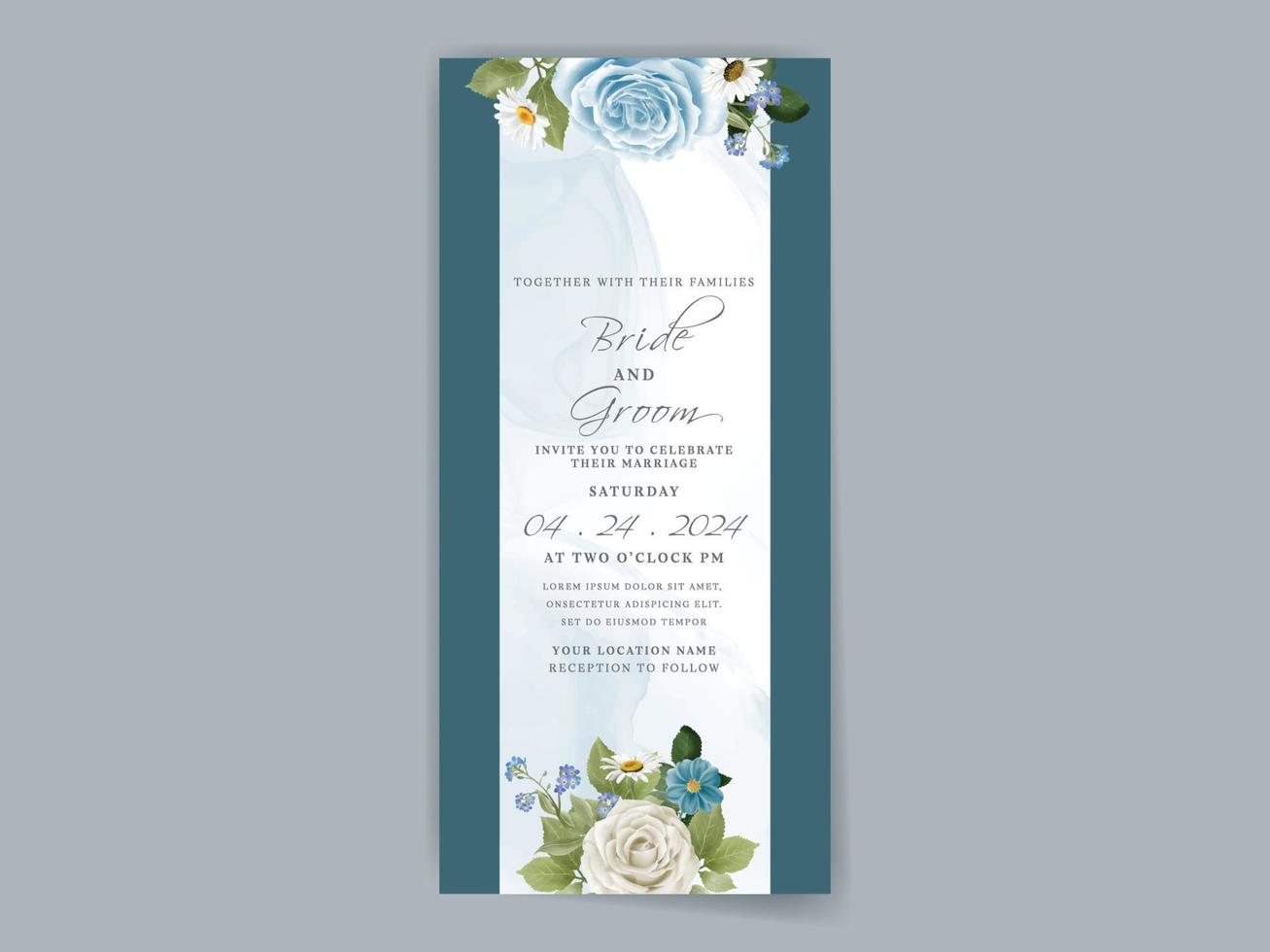 Elegant floral hand drawn wedding invitation card template vector