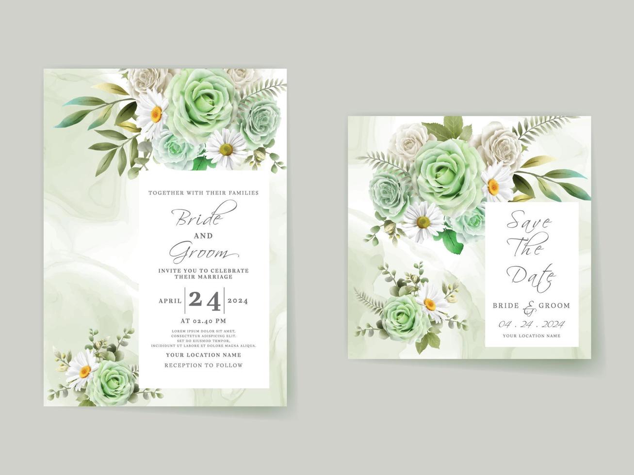 Elegant floral hand drawn wedding invitation card template vector