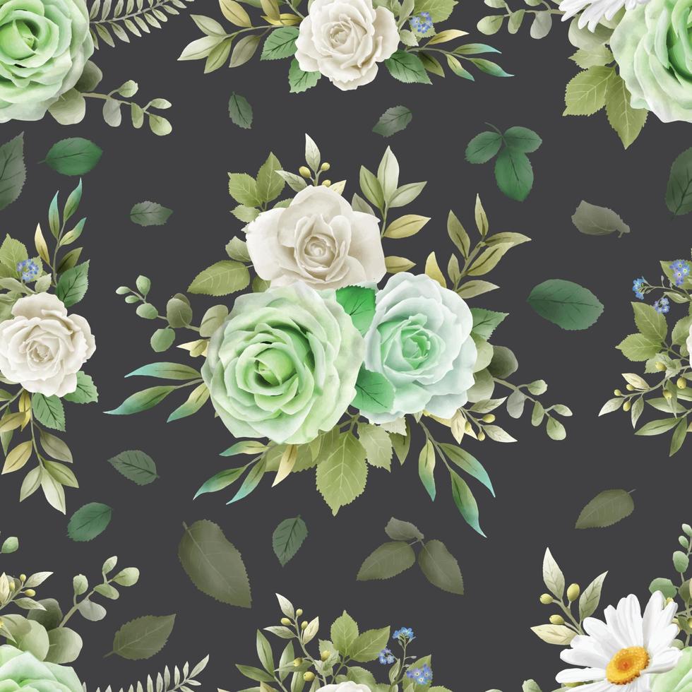 Elegant flowers and leaves watercolor seamless pattern vector