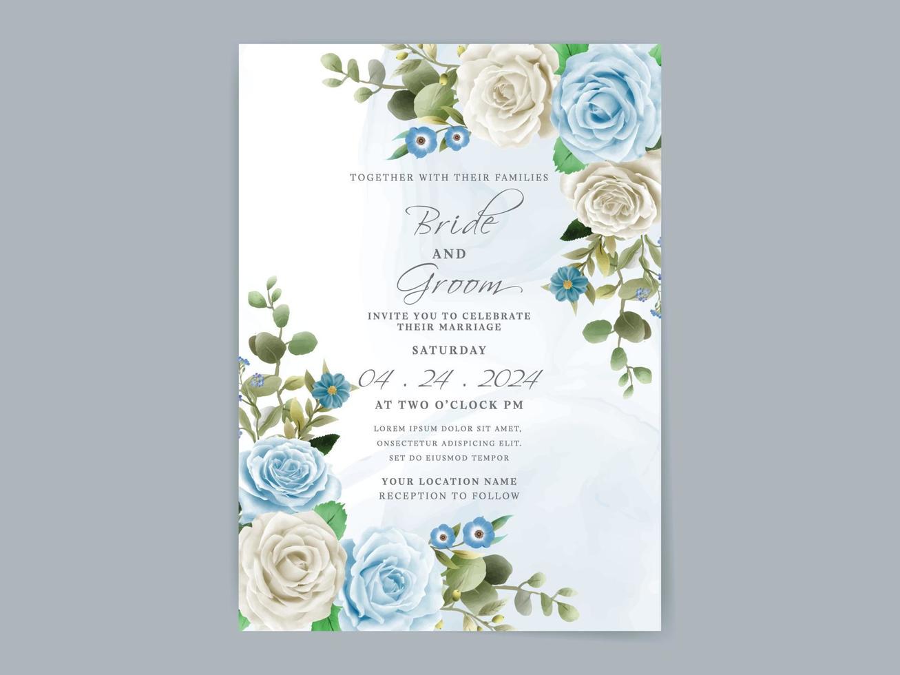 Elegant floral hand drawn wedding invitation card template vector