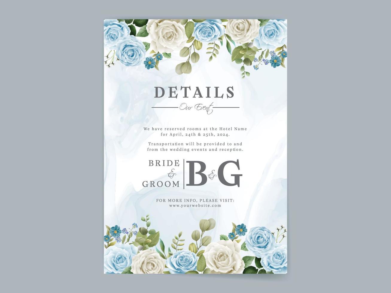 Elegant floral hand drawn wedding invitation card template vector