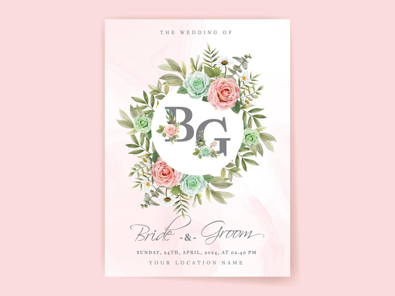 elegante plantilla de tarjeta de invitación de boda dibujada a mano floral vector