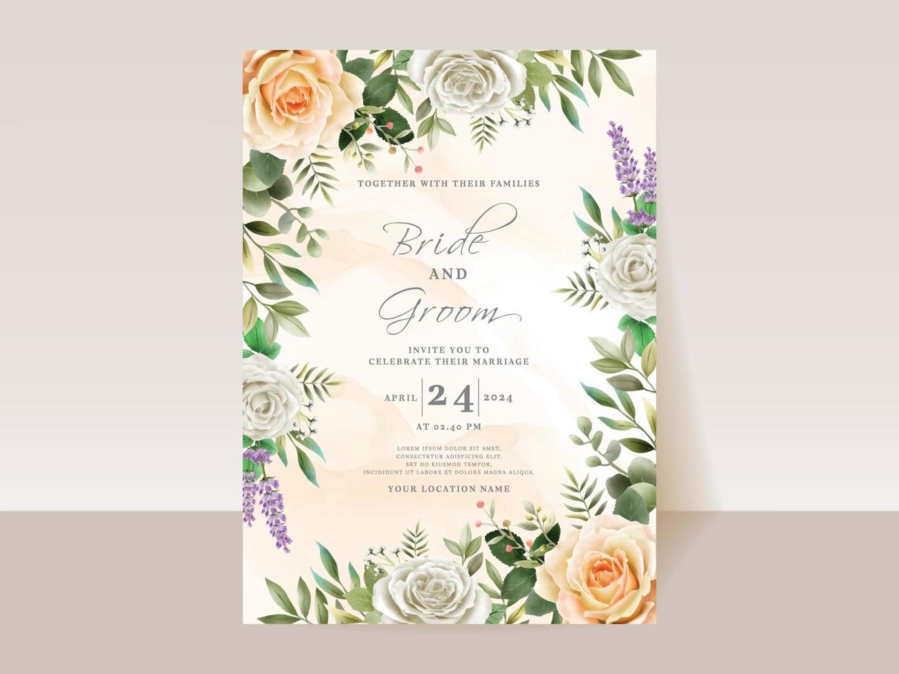 Elegant floral hand drawn wedding invitation card template vector