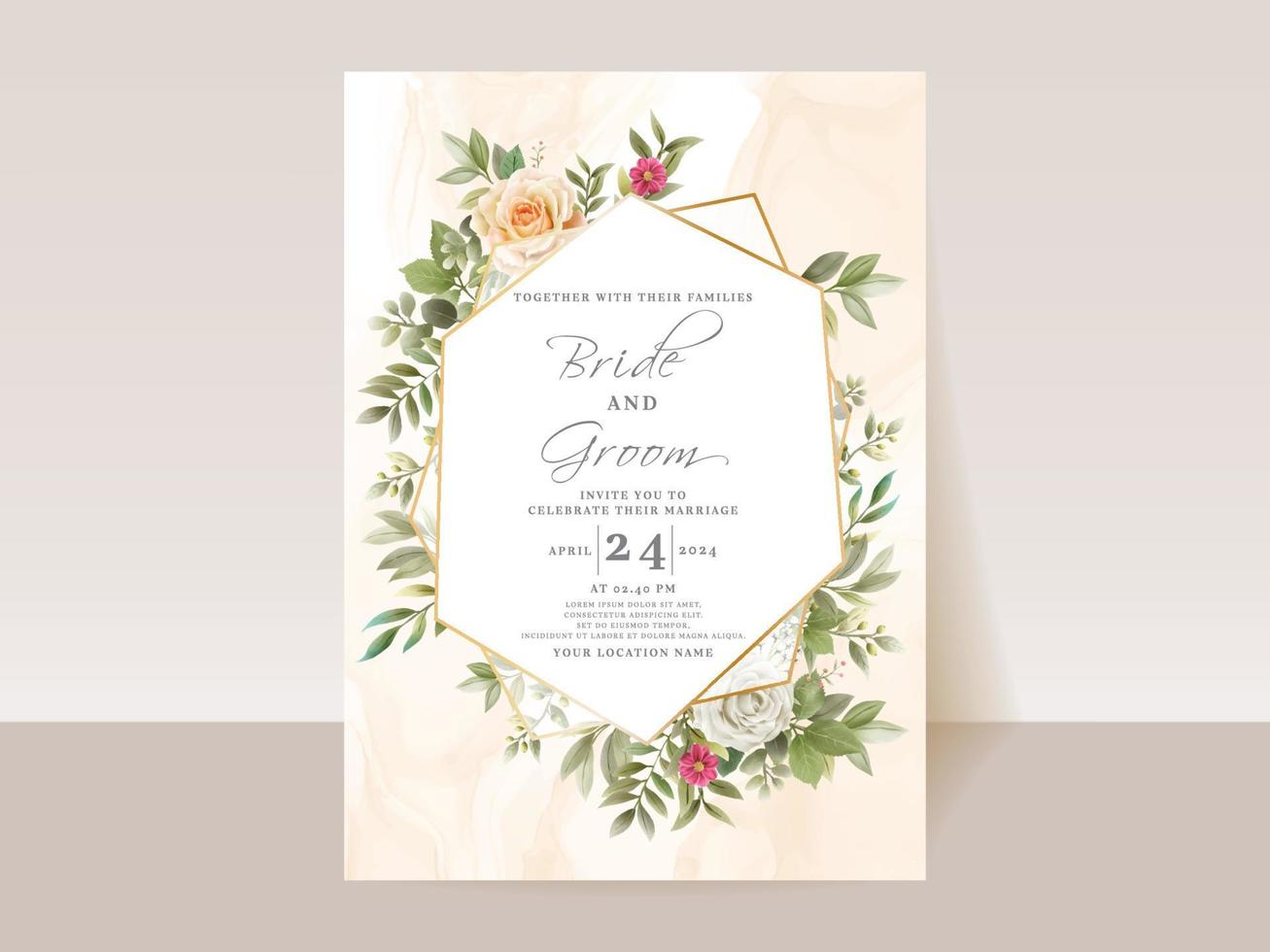 Elegant floral hand drawn wedding invitation card template vector