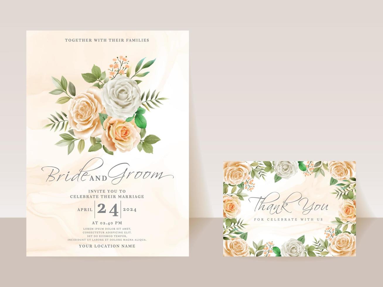 Elegant floral hand drawn wedding invitation card template vector