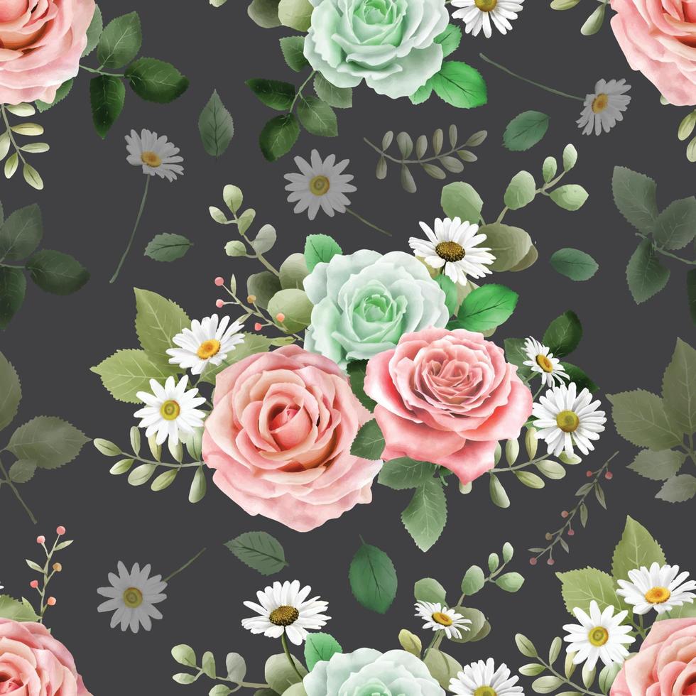 Elegant flowers and leaves watercolor seamless pattern vector