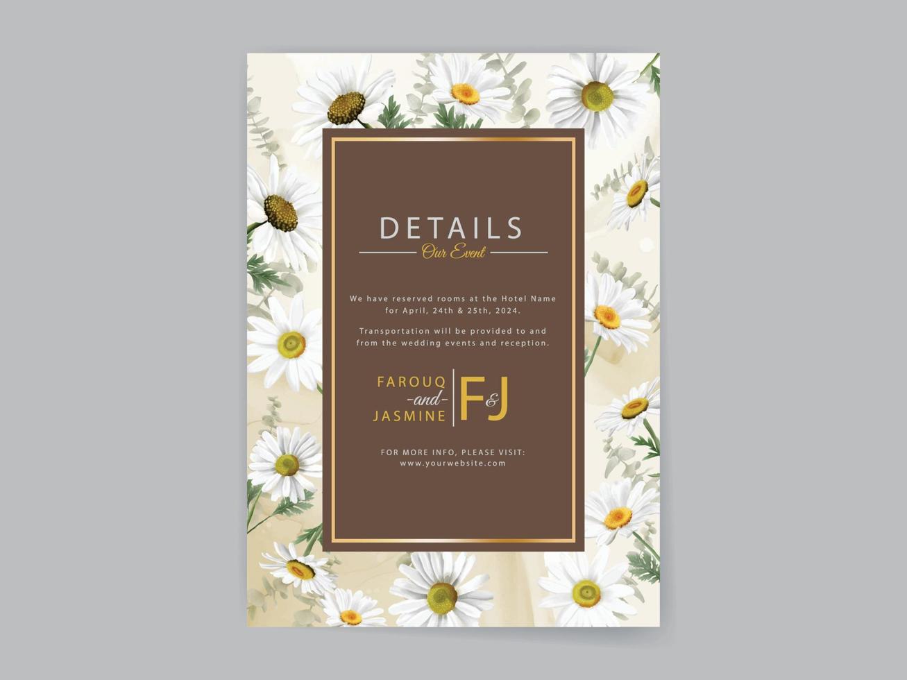 Elegant floral watercolor wedding invitations card vector