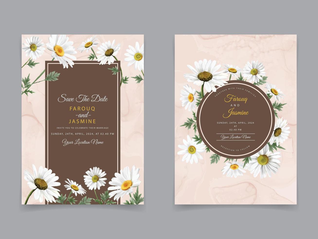 elegante tarjeta de invitaciones de boda acuarela floral vector