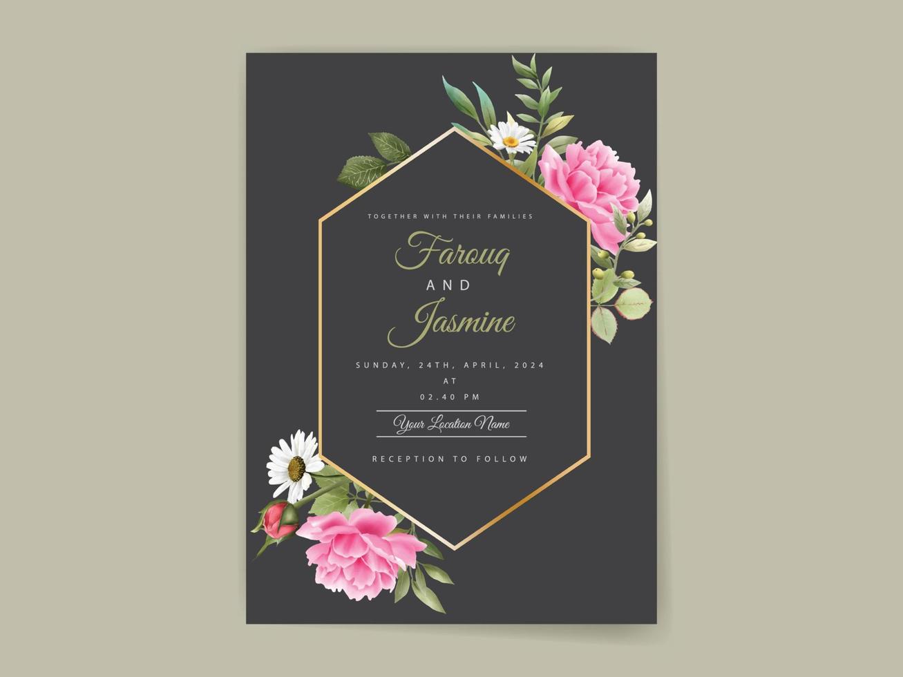 elegante plantilla de tarjeta de invitación de boda floral vector