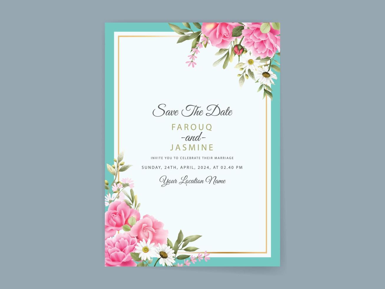 elegante plantilla de tarjeta de invitación de boda floral vector