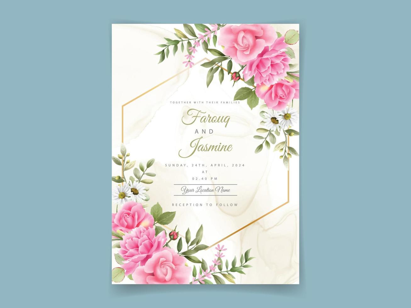 elegante plantilla de tarjeta de invitación de boda floral vector