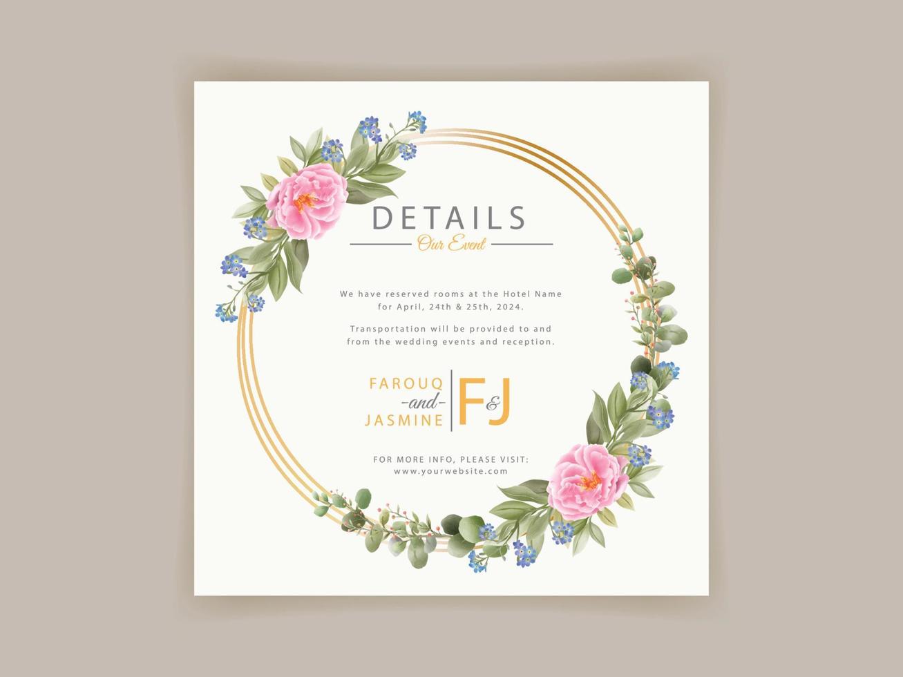 Elegant floral hand drawn wedding invitation card template vector