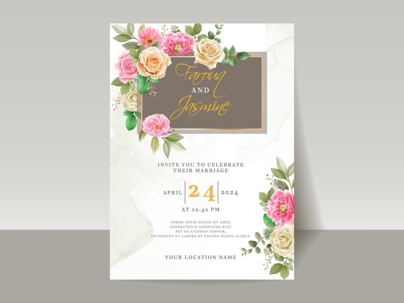 Elegant floral hand drawn wedding invitation card template vector