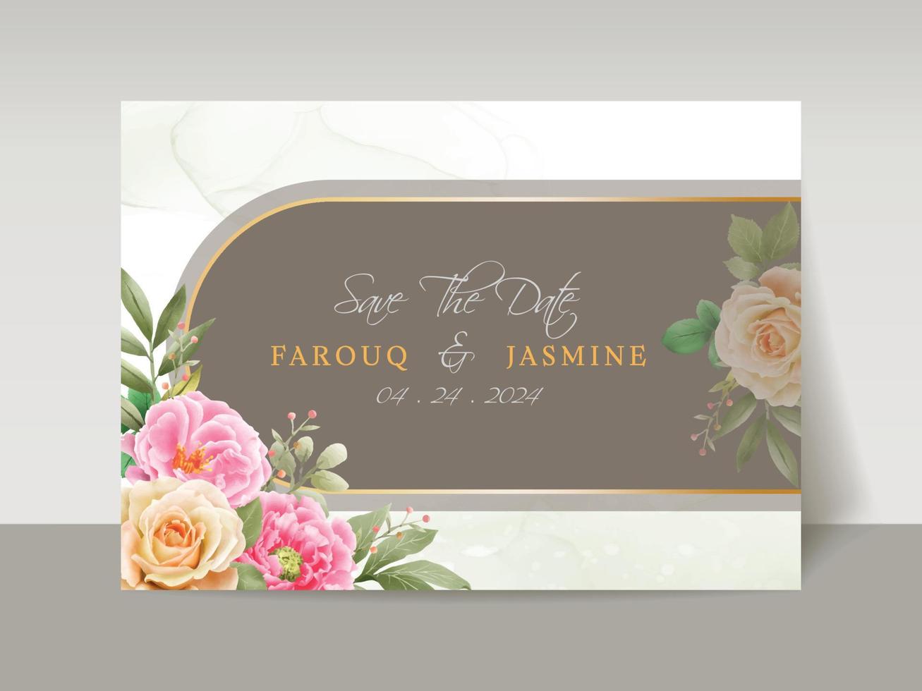 Elegant floral hand drawn wedding invitation card template vector