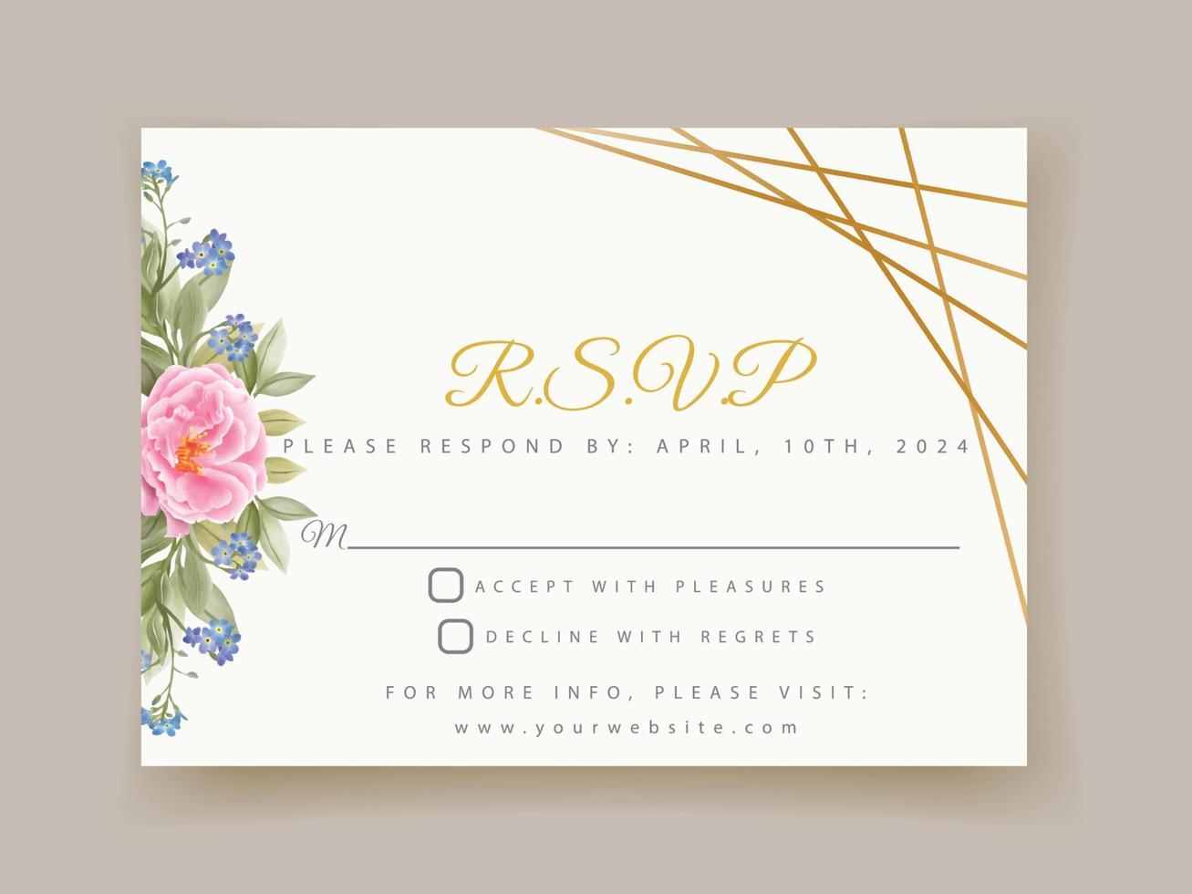 Elegant floral hand drawn wedding invitation card template vector