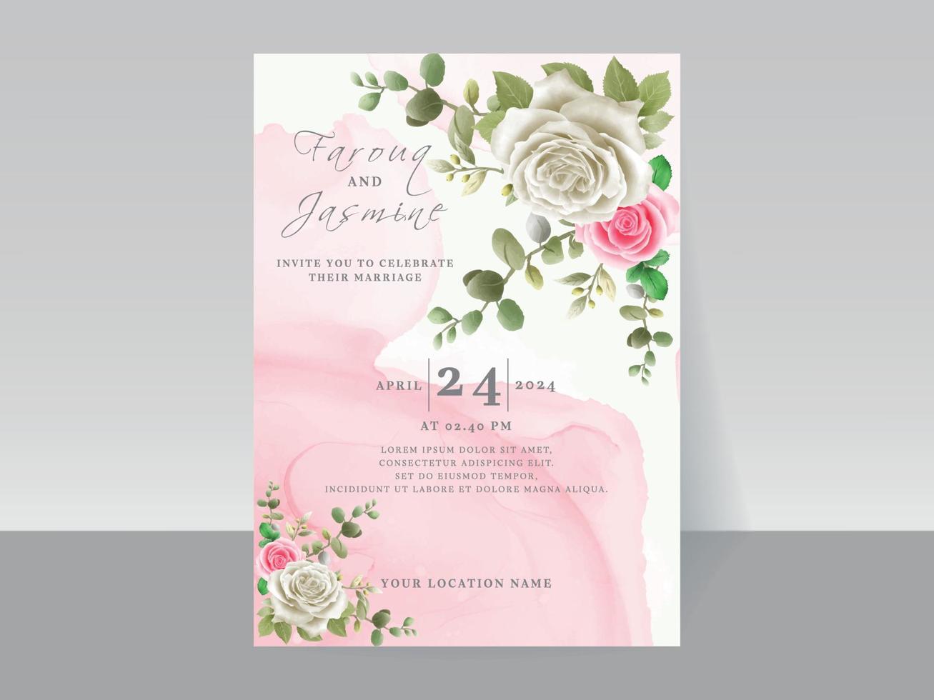 Elegant floral hand drawn wedding invitation card template vector