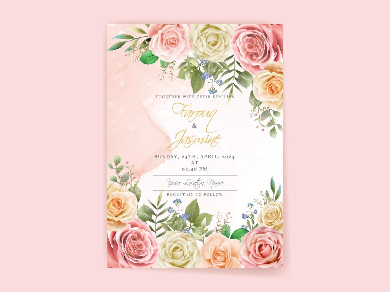 Elegant floral hand drawn wedding invitation card template vector