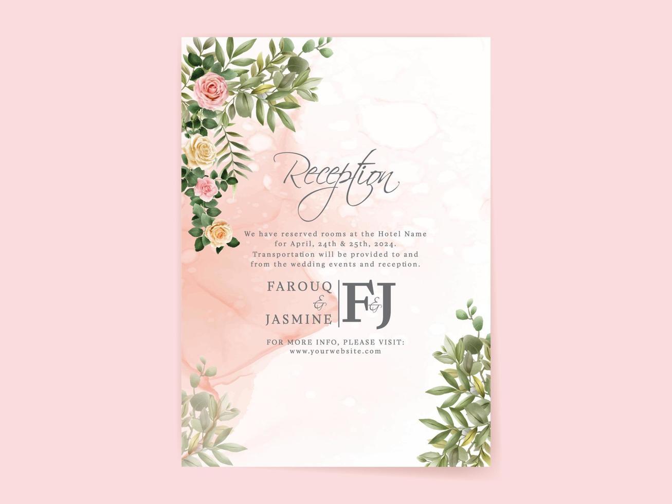 Elegant floral hand drawn wedding invitation card template vector