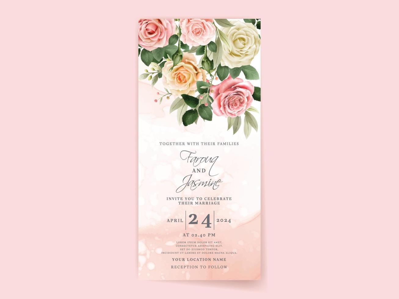 elegante plantilla de tarjeta de invitación de boda dibujada a mano floral vector