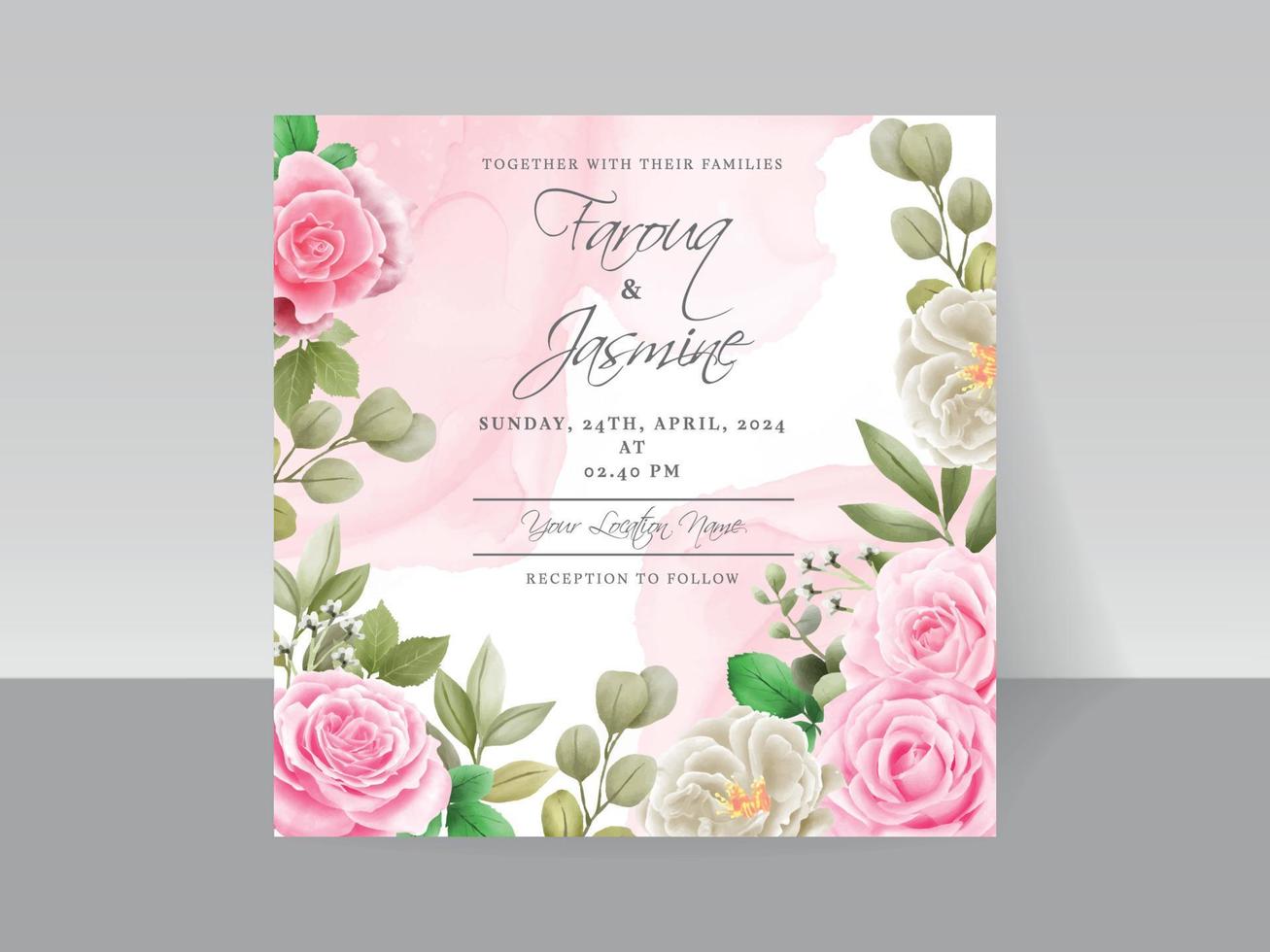 Elegant floral hand drawn wedding invitation card template vector