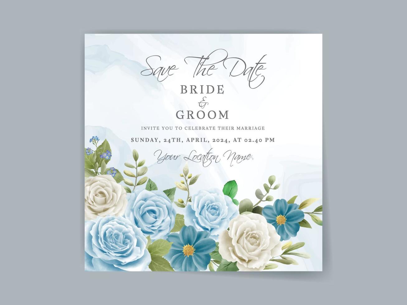 elegante plantilla de tarjeta de invitación de boda dibujada a mano floral vector