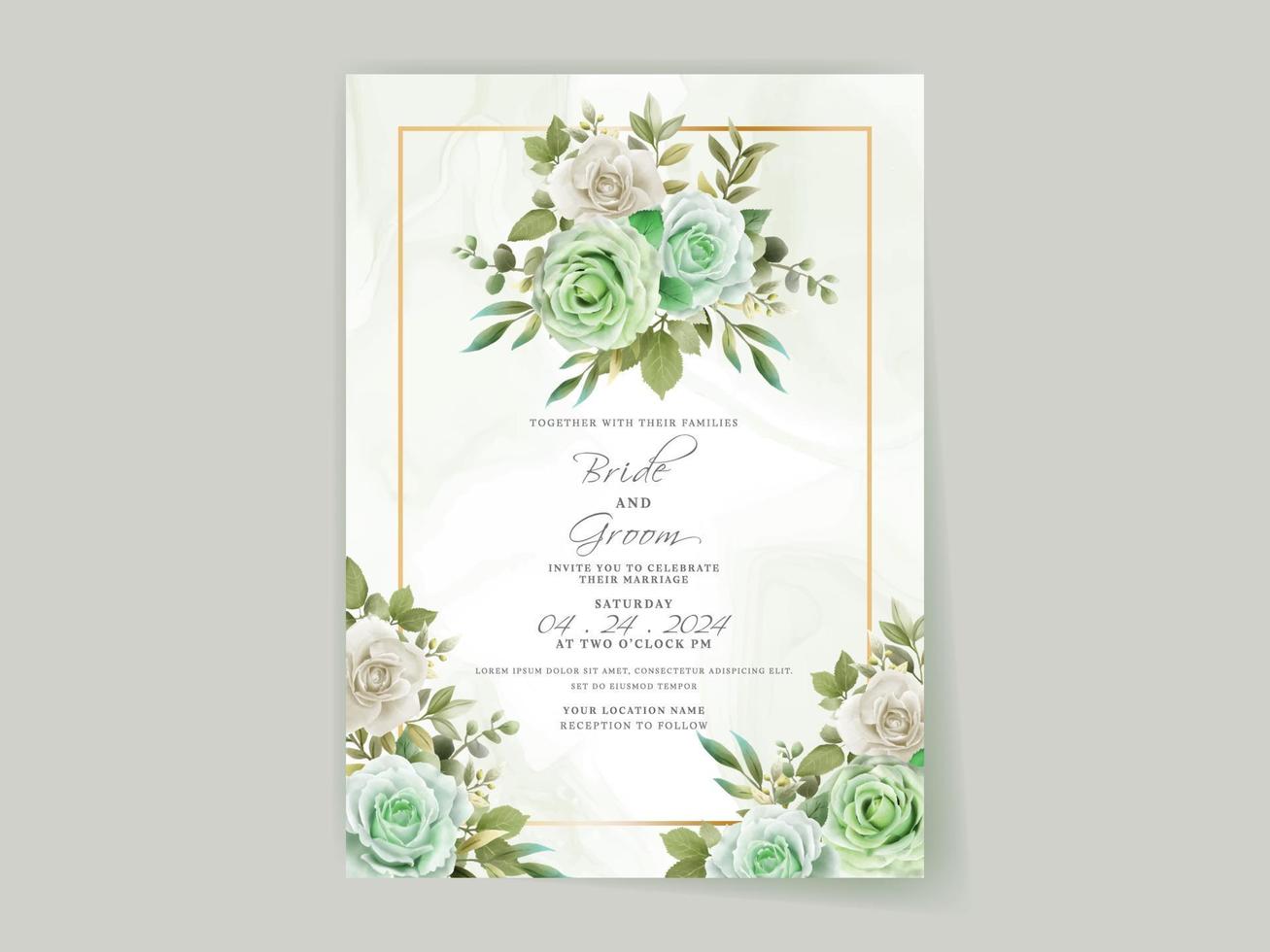 Elegant floral hand drawn wedding invitation card template vector