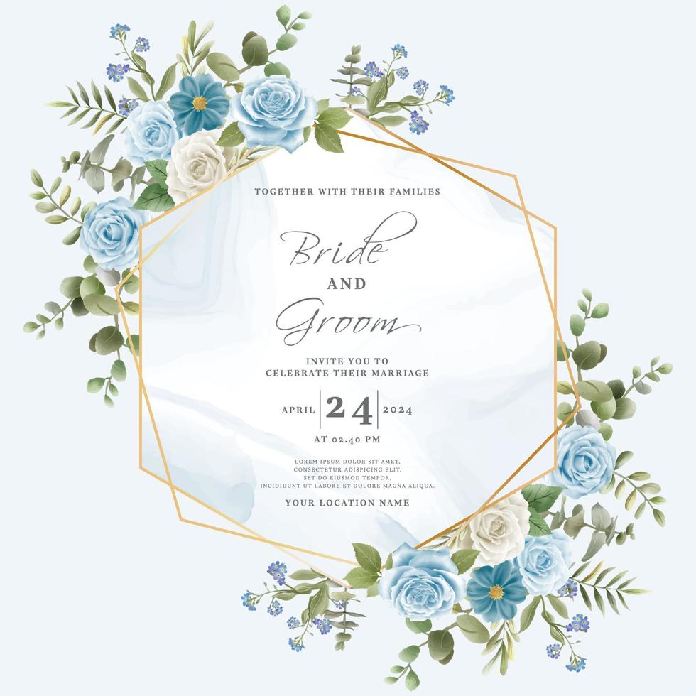 Elegant floral hand drawn wedding invitation card template vector