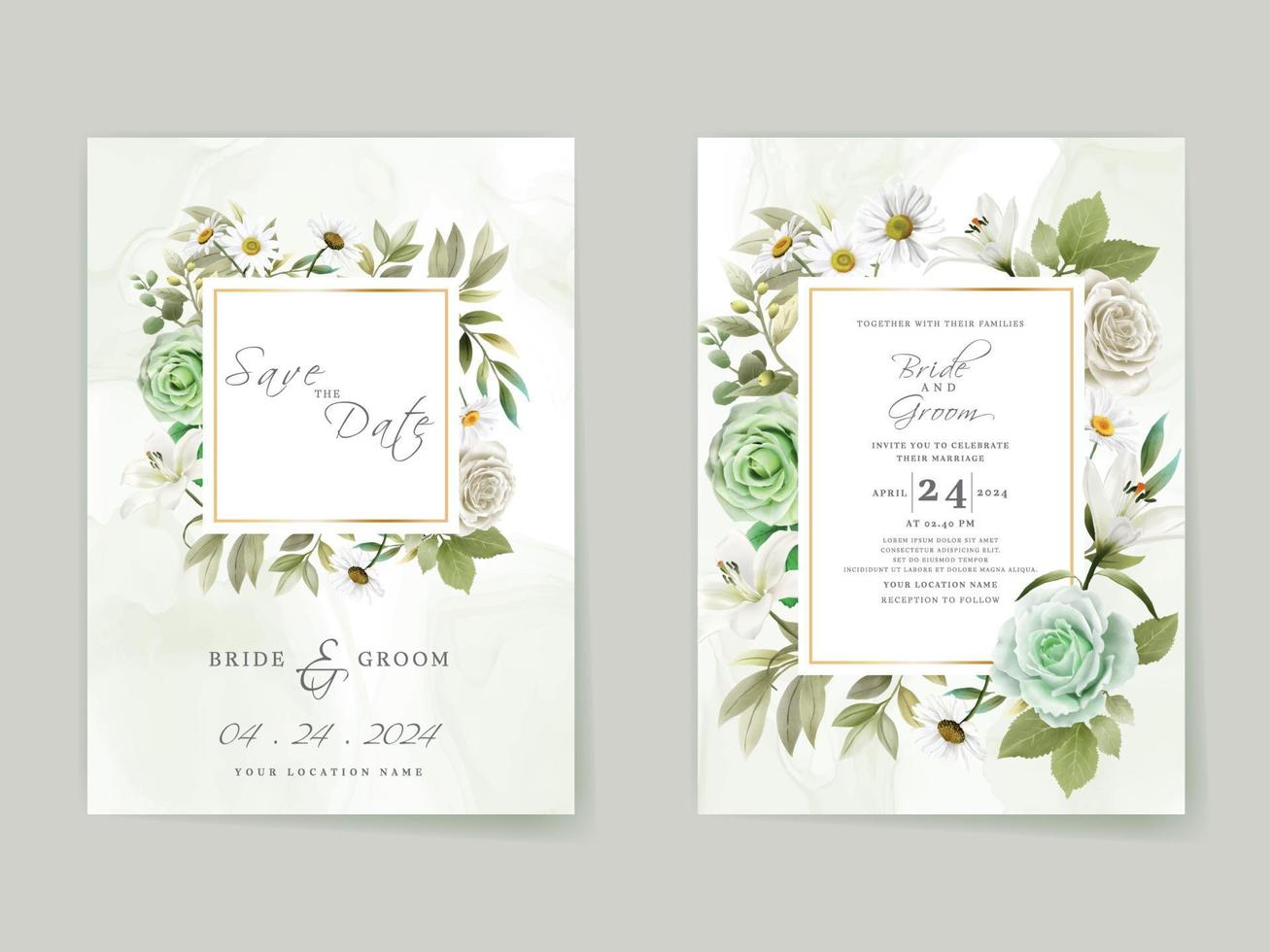 Elegant floral hand drawn wedding invitation card template vector