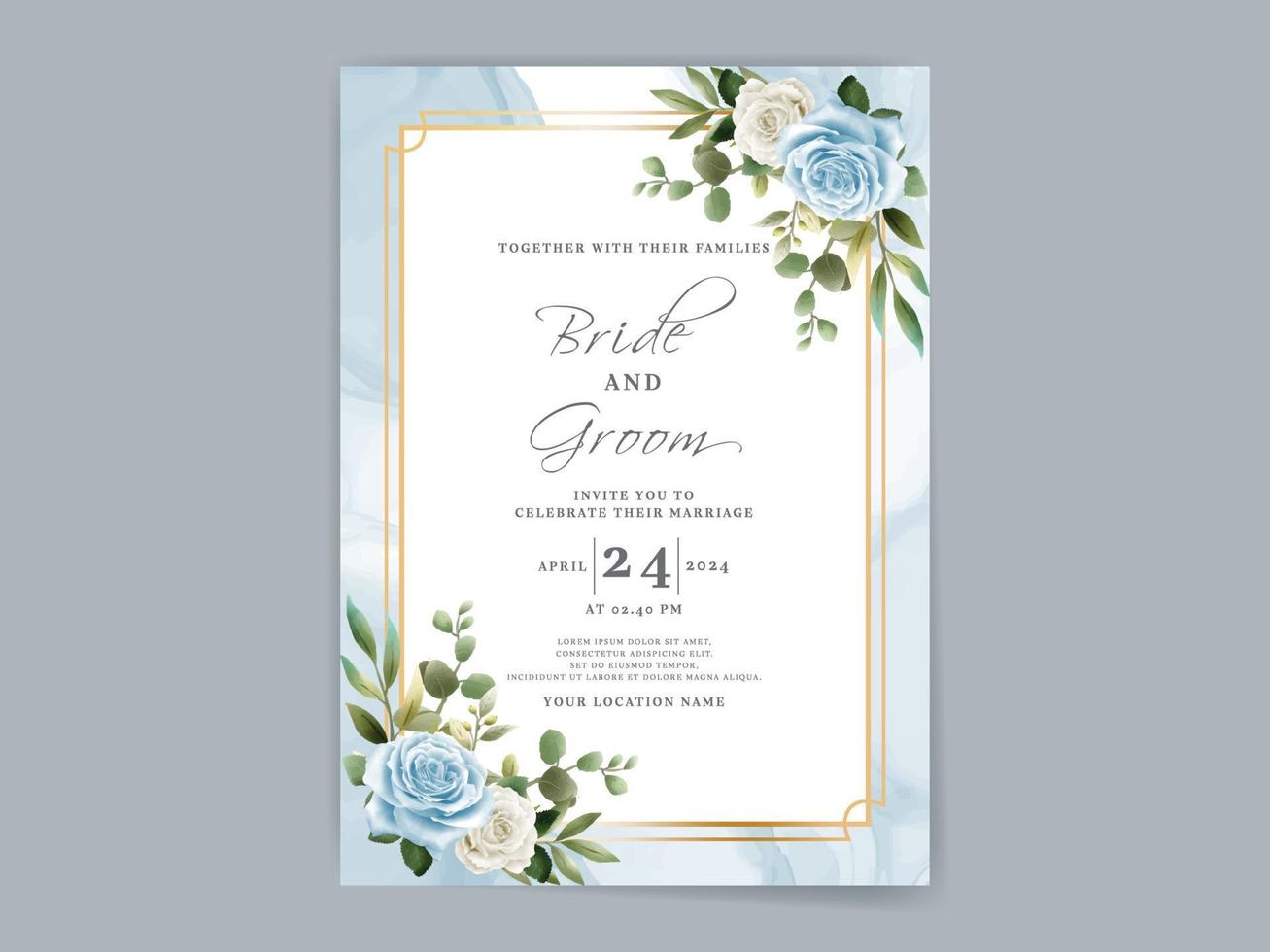 Elegant floral hand drawn wedding invitation card template vector