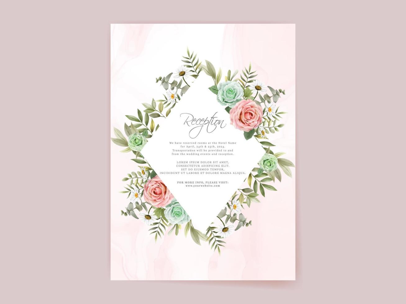 Elegant floral hand drawn wedding invitation card template vector