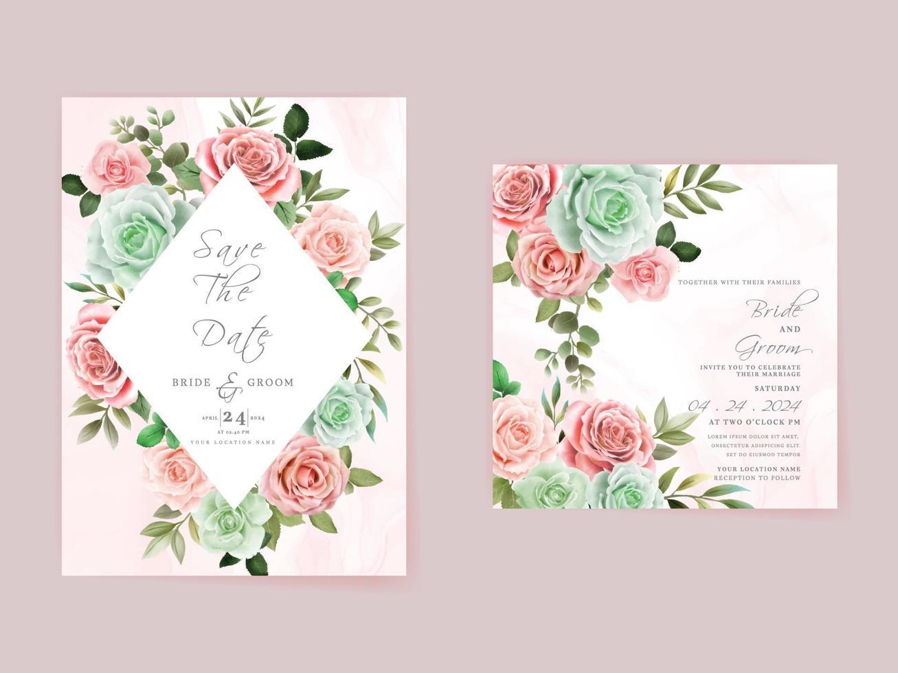 Elegant floral hand drawn wedding invitation card template vector