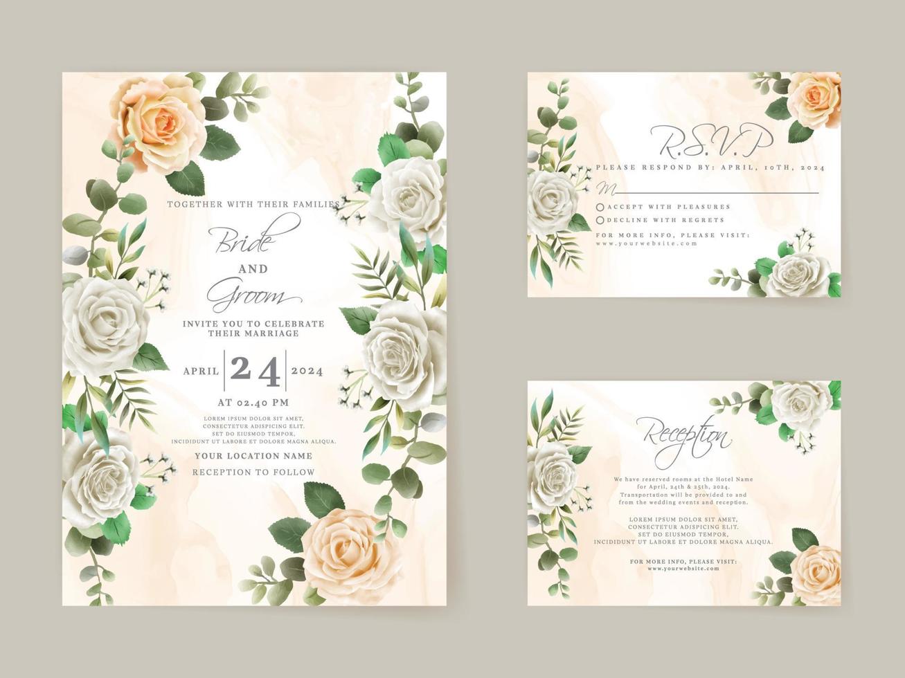 Elegant floral hand drawn wedding invitation card template vector