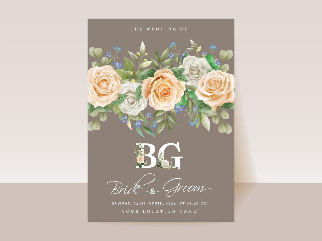 Elegant floral hand drawn wedding invitation card template vector