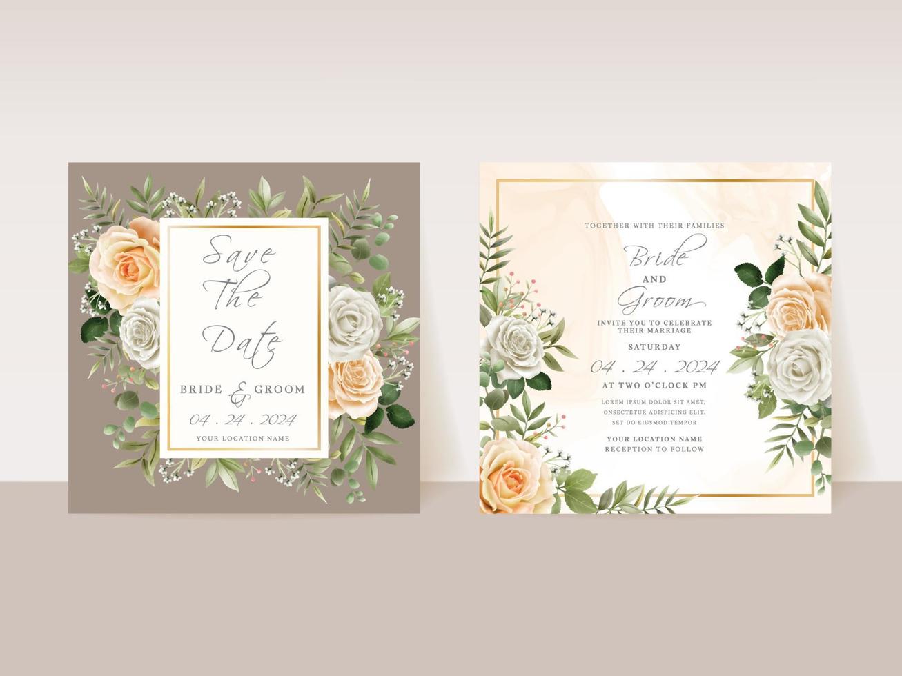 Elegant floral hand drawn wedding invitation card template vector