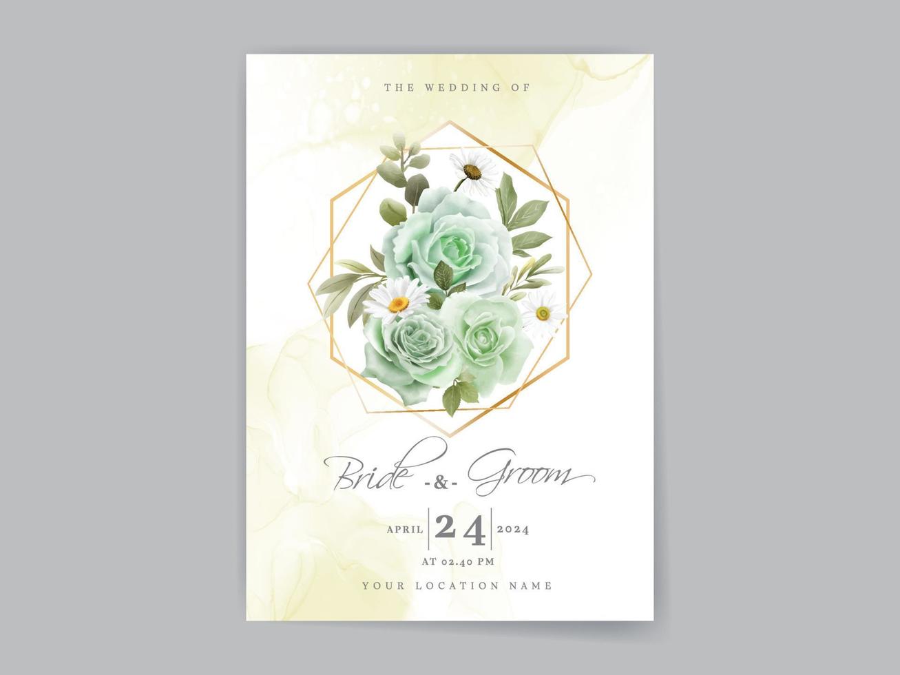 Hand drawn greenery roses wedding invitation card vector