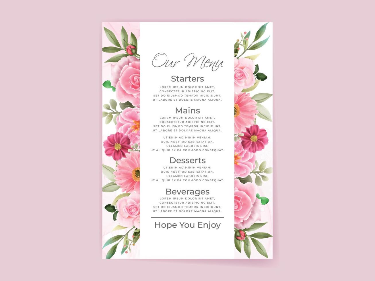 wedding invitation card set with beautiful pink flowers design vector