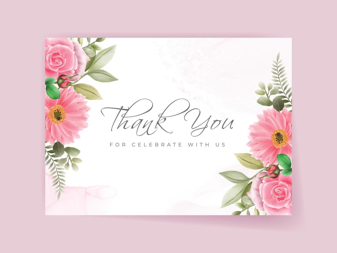 wedding invitation card set with beautiful pink flowers design vector