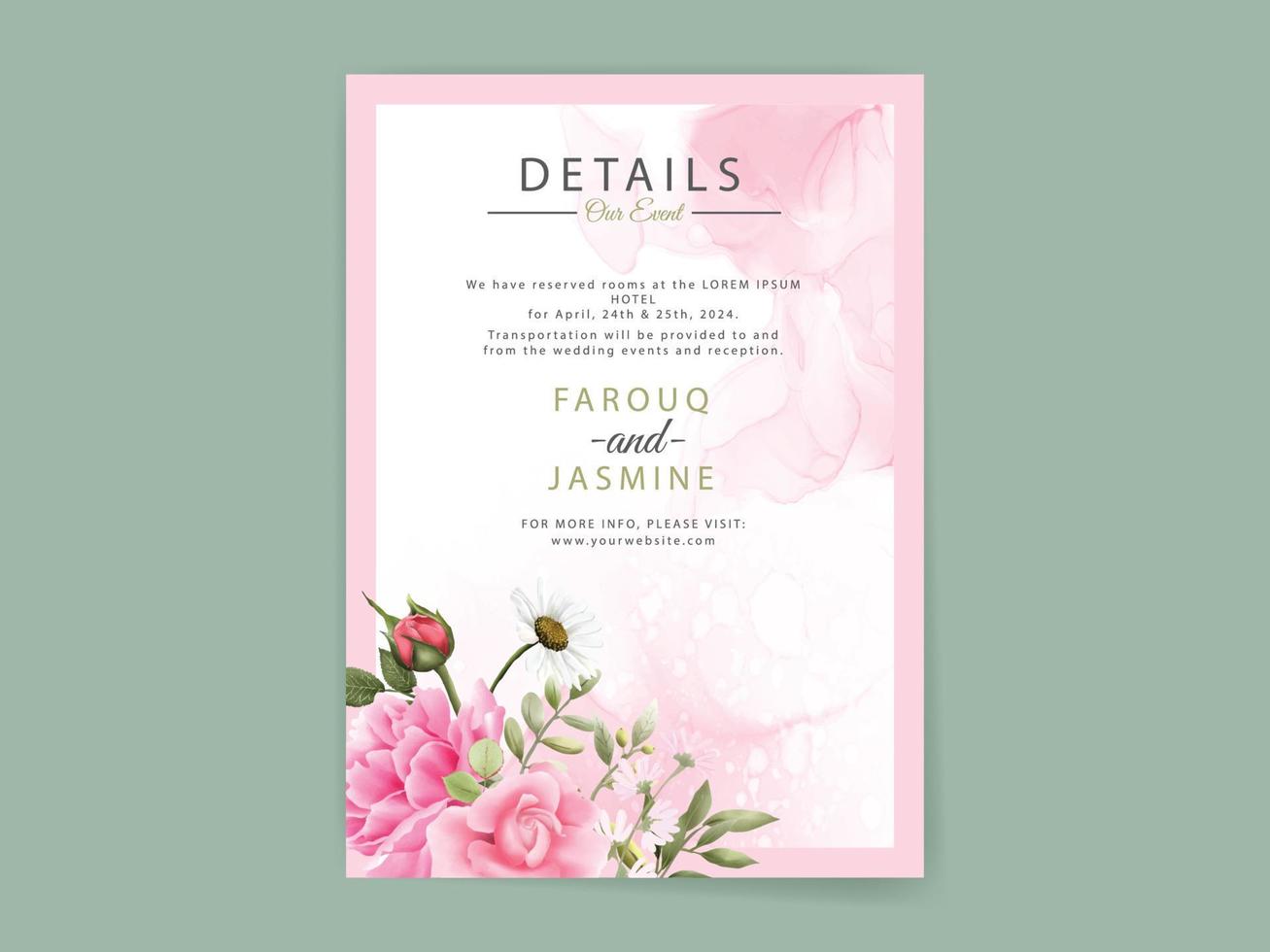 elegante plantilla de tarjeta de invitación de boda floral vector