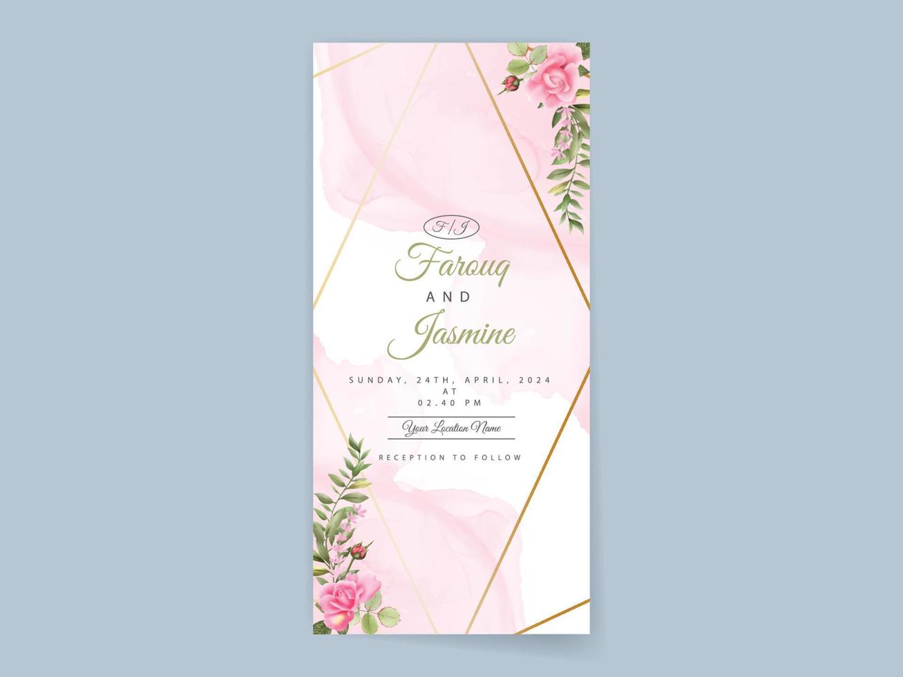 elegante plantilla de tarjeta de invitación de boda floral vector