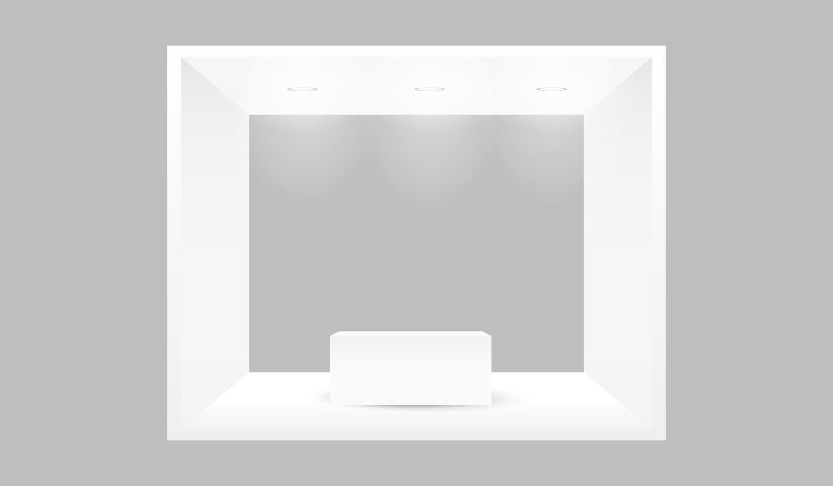 Exhibition stand trade show corporate identity booth mock up box style with downlight template. Empty retail booth design in hall for marketing and event concept vector