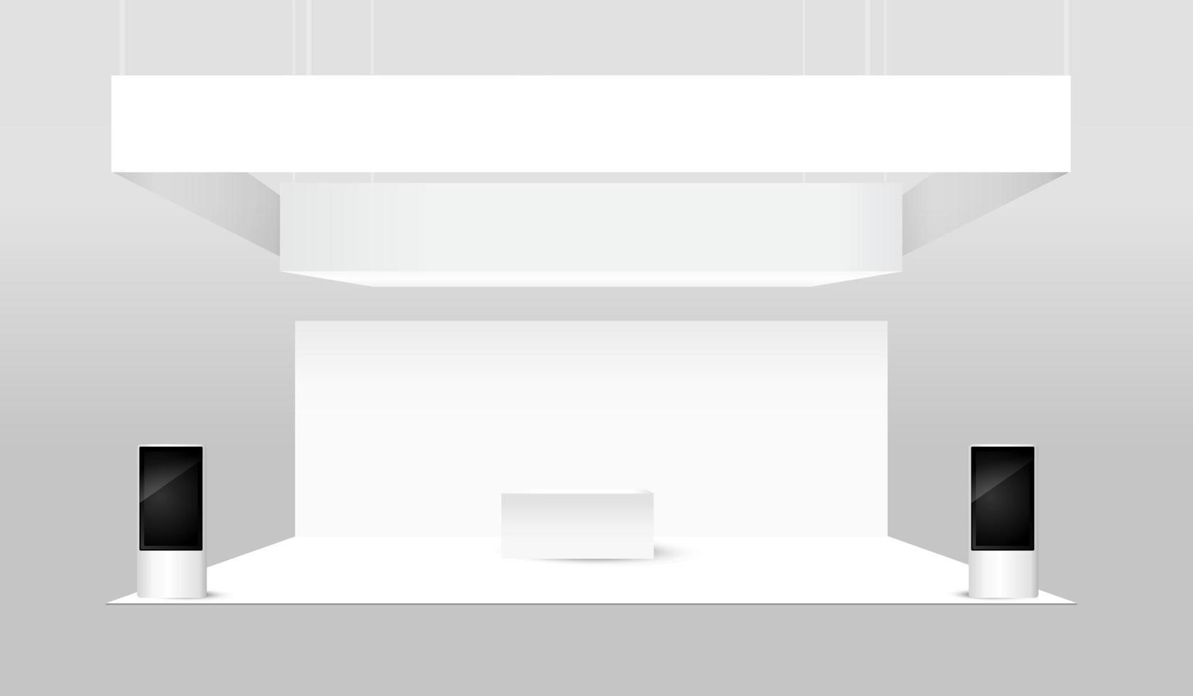 Exhibition stand trade show corporate identity booth mock up template. Empty retail booth design in hall for marketing and event concept vector
