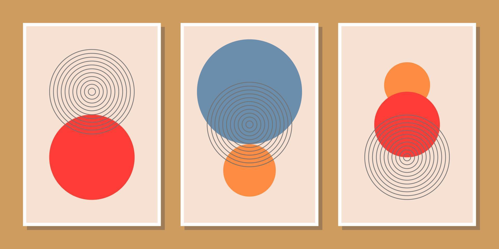 abstract minimalist compositions mid century style wall decoration with circles and arch lines vector