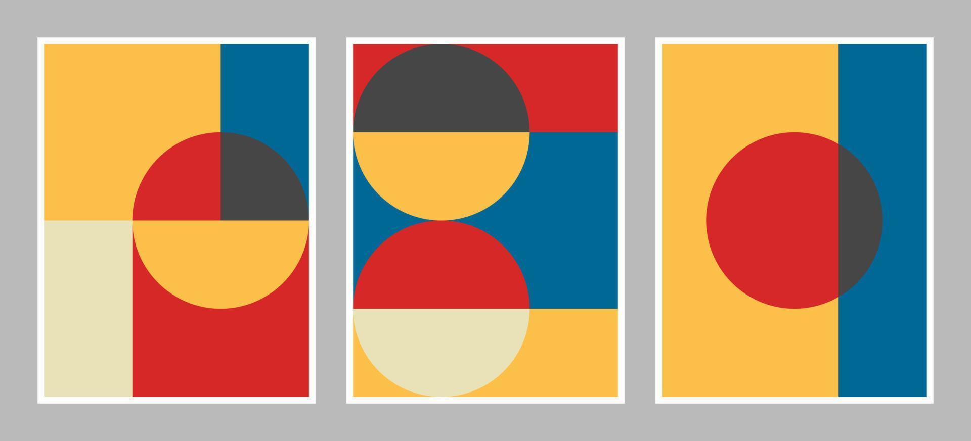 Modern bauhaus background with geometric shapes in red, yellow, blue, black, and white color vector