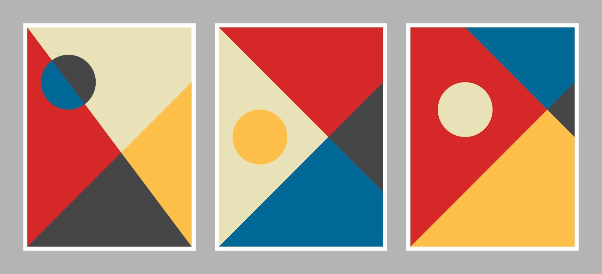 Modern bauhaus background with geometric shapes in red, yellow, blue, black, and white color vector