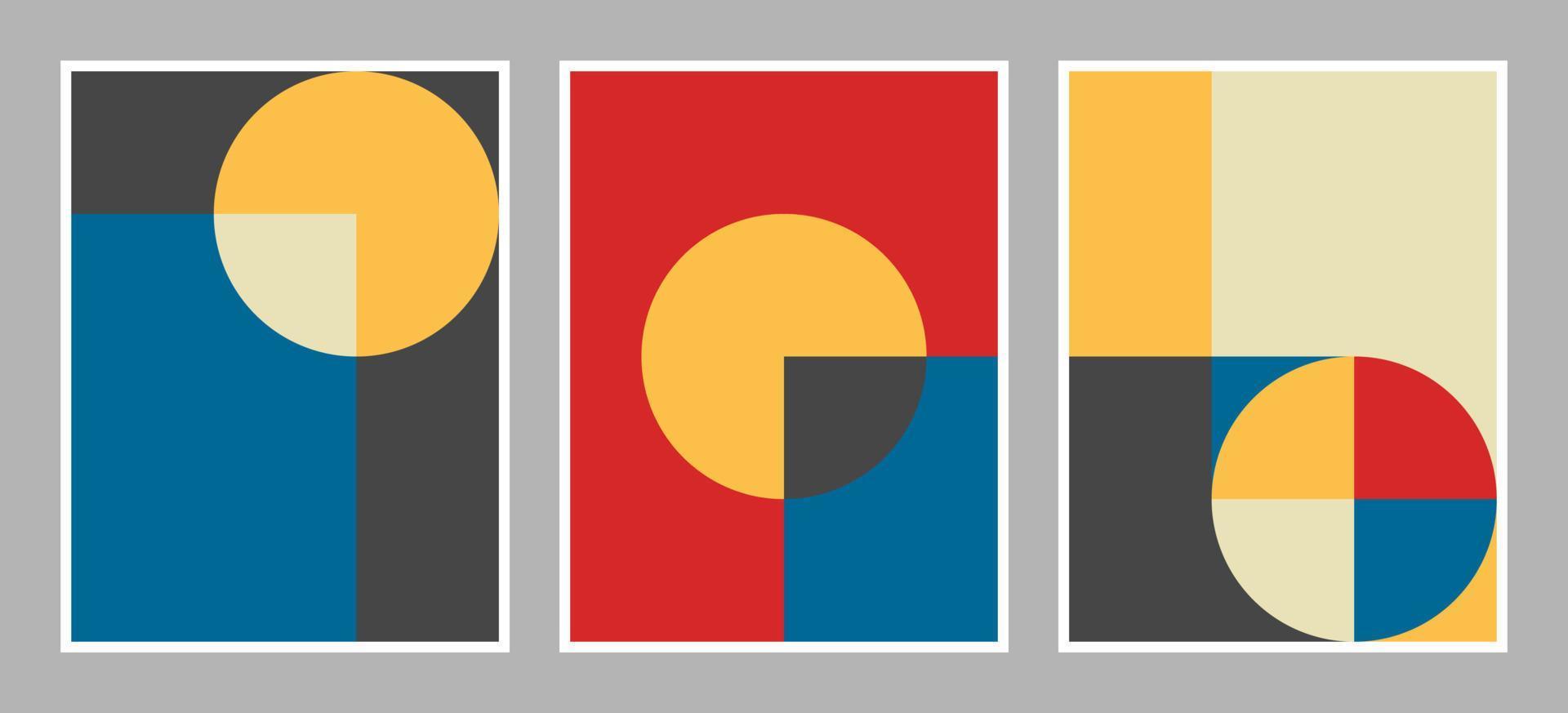 Modern bauhaus background with geometric shapes in red, yellow, blue, black, and white color vector