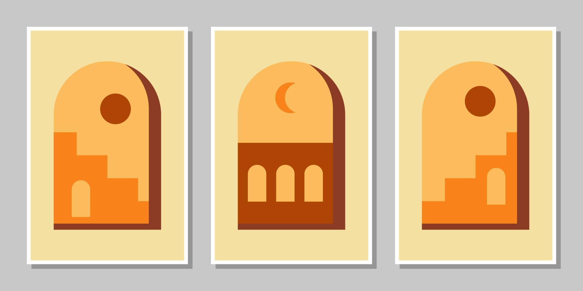 Set of three abstract stair posters mid century architecture boho art print wall decor vector
