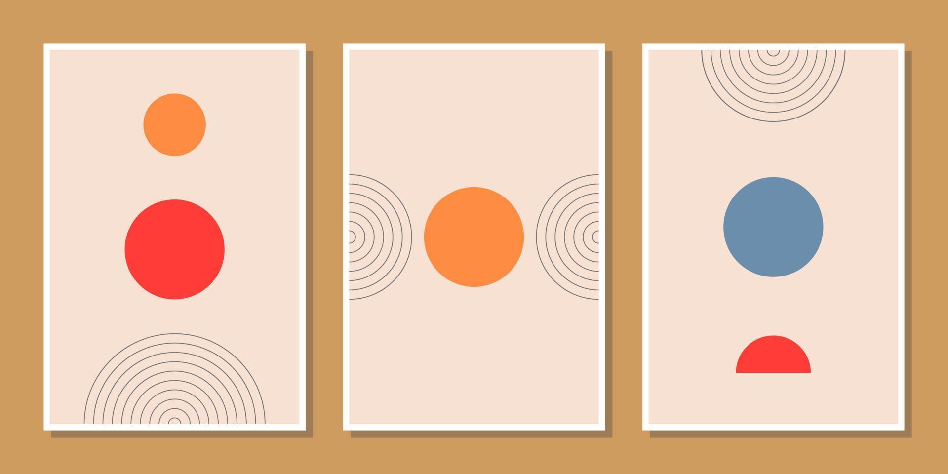 composiciones minimalistas abstractas decoración de paredes de estilo de mediados de siglo con círculos y líneas de arco vector