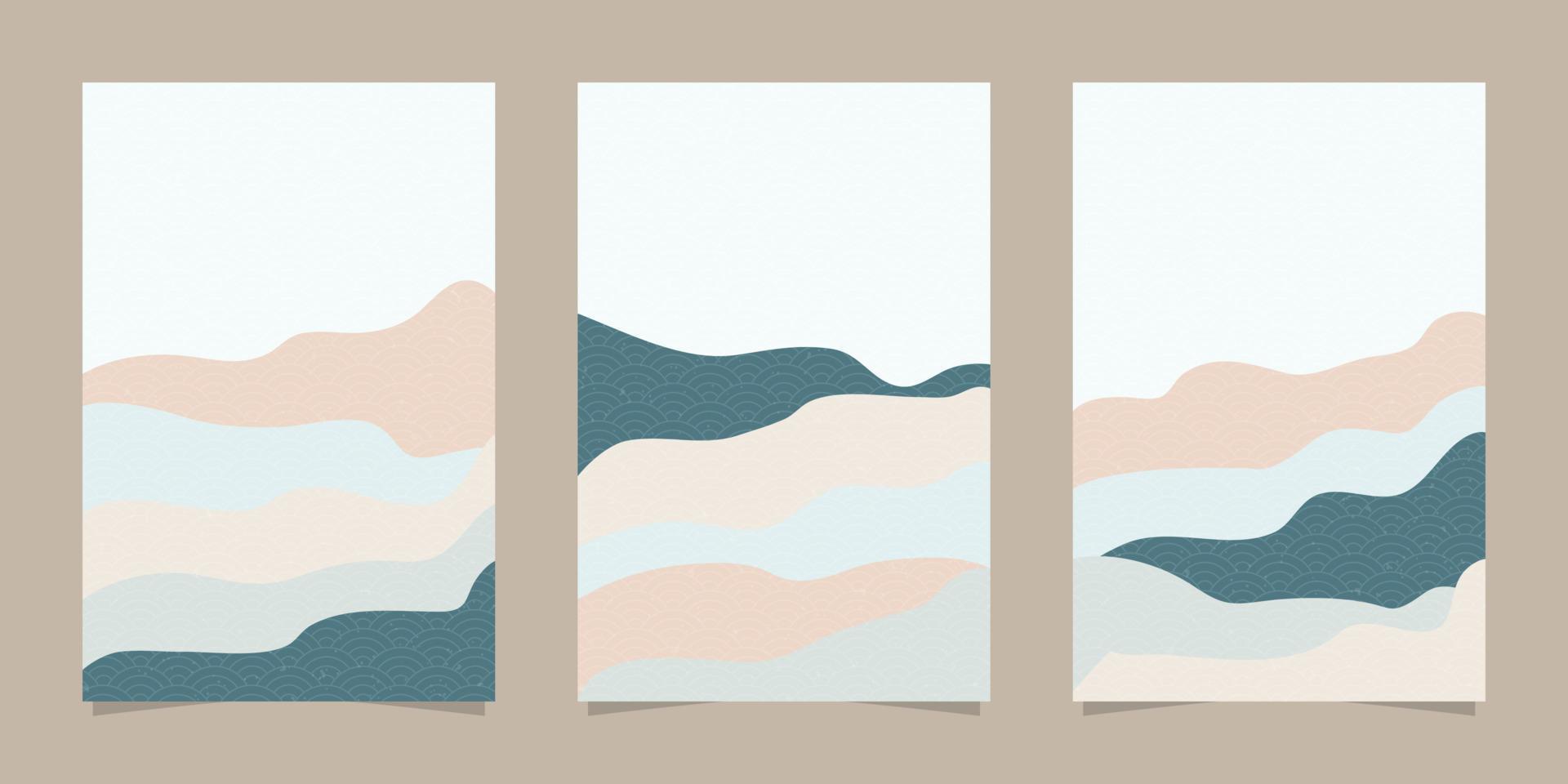 paquete de portada y fondo japonés con patrón de onda vector