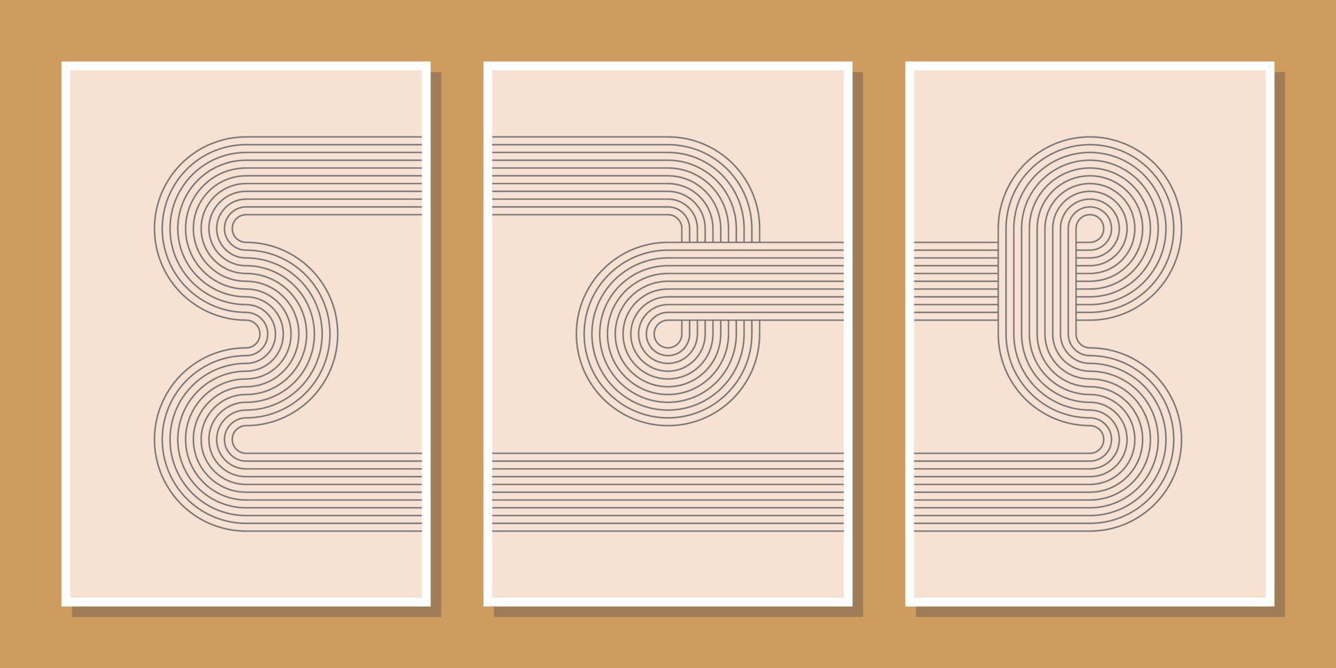 Set of mid century modern minimalist wall decoration art print with arc lines vector