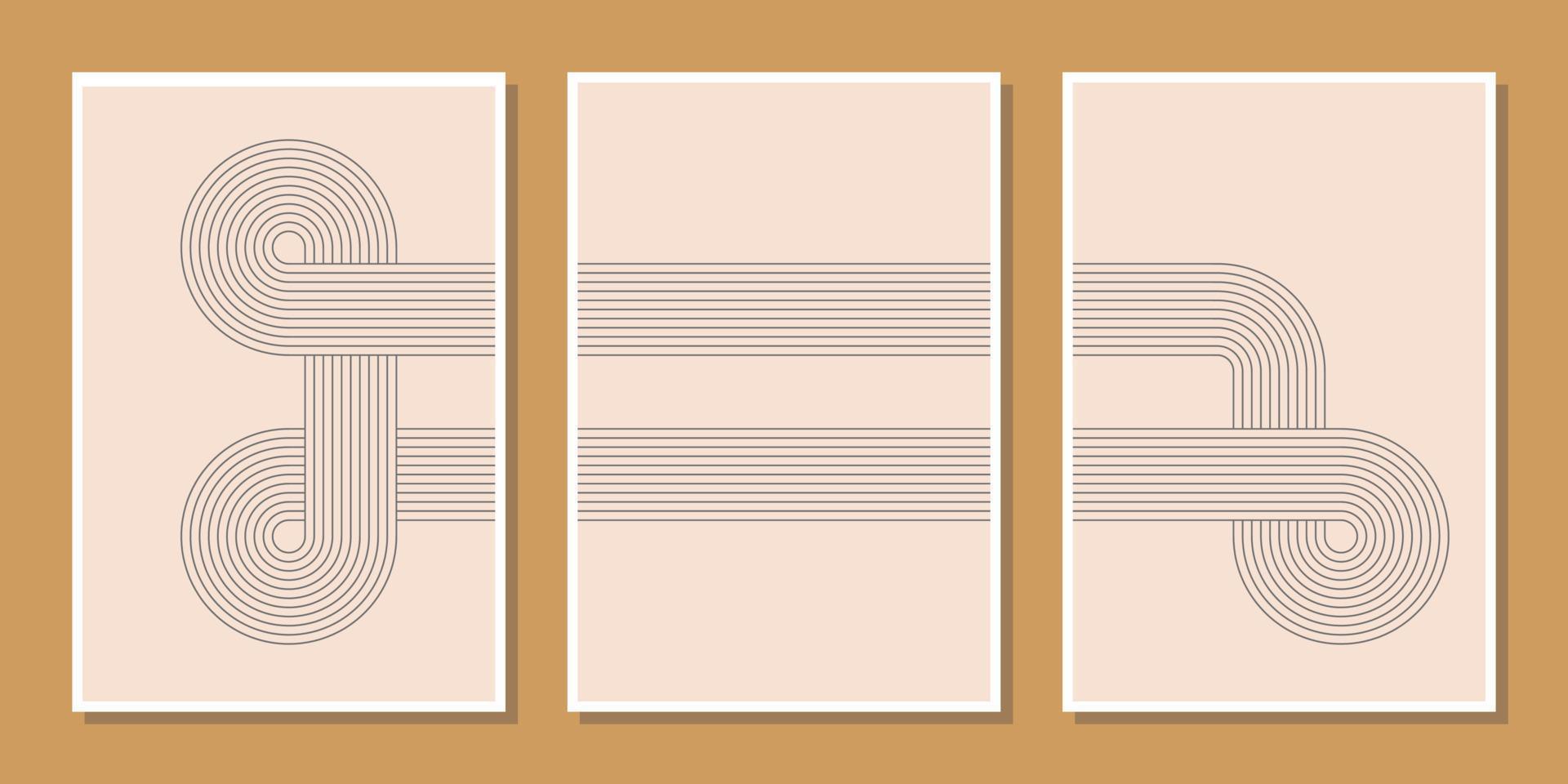 Set of mid century modern minimalist wall decoration art print with arc lines vector